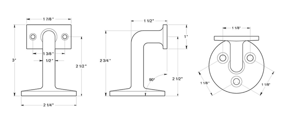 Deltana HRC253U15A Hand Rail Brackets, Antique Nickel