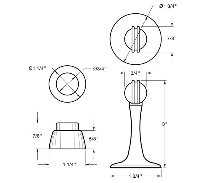 Deltana MDH30U15 Magnetic Door Holder, Satin Nickel, 3"