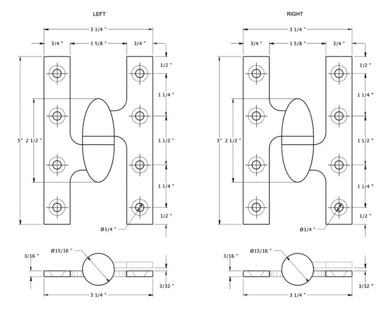 Deltana OK5032B10B-L Olive Knuckle Hinge, Oil Rubbed Bronze