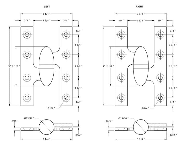 Deltana OK5032BCR003-L Olive Knuckle Hinge, Lifetime Brass