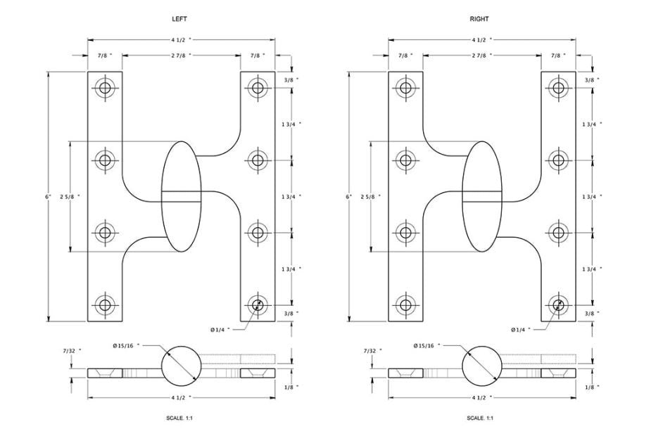 Deltana OK6045B26D-L Door Hinge, Satin Chrome, 6" x 4-1/2"
