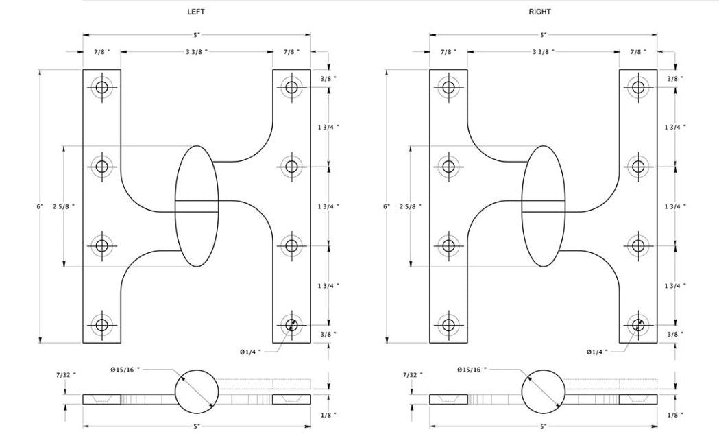 Deltana OK6050B26D-R Door Hinge, Satin Chrome, 6" x 5"