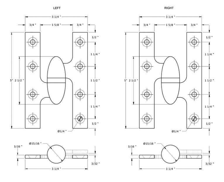 Deltana OK5032B26D-R Olive Knuckle Hinge, Satin Chrome