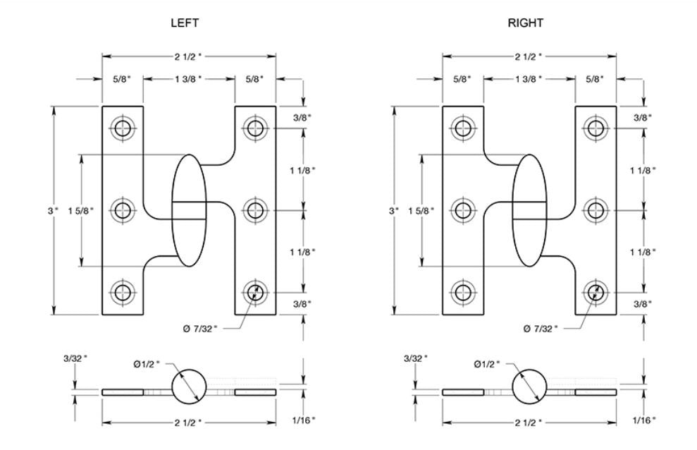 Deltana OK3025B15-R Olive Knuckle Hinge, Satin Nickel