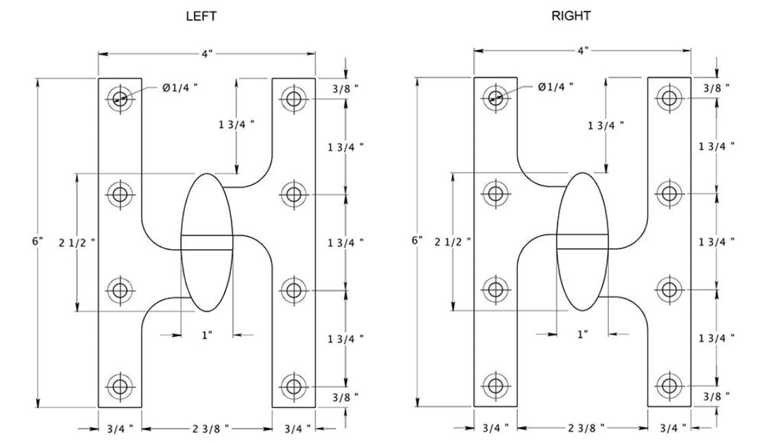 Deltana OK6040B3UNL-L Door Hinge, Unlacquered Bright Brass, 6" x 4"