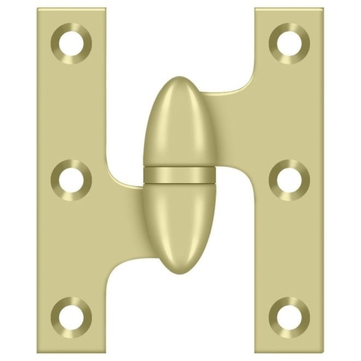 Deltana OK2520U3UNL-L Olive Knuckle Hinge, Unlacquered Bright Brass