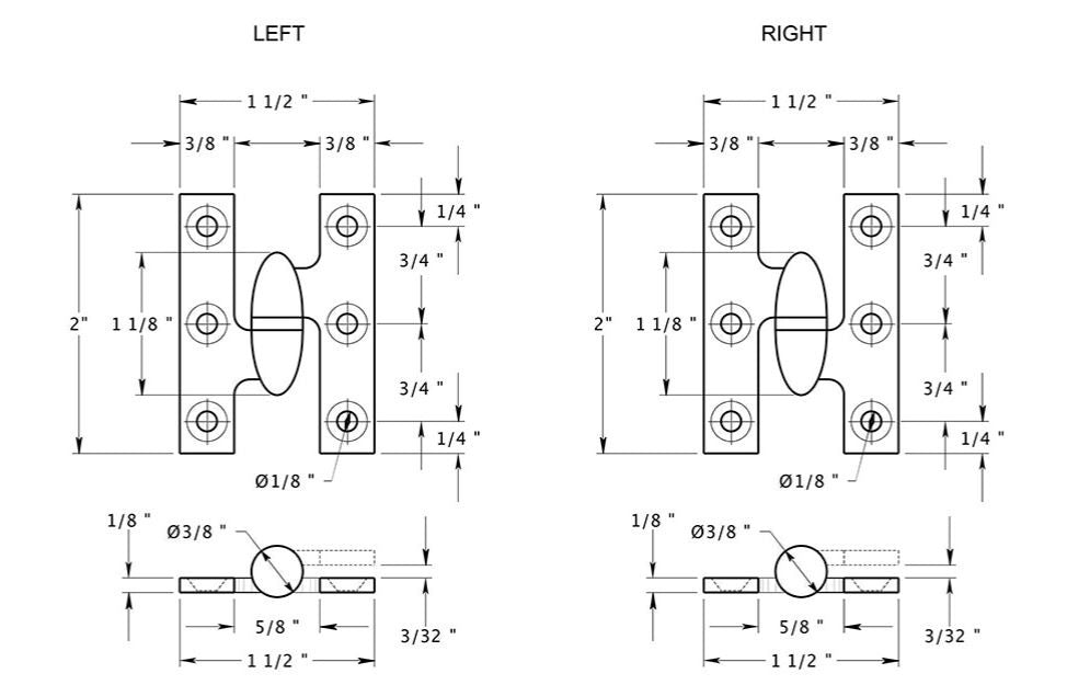 Deltana OK2015U3UNL-R Olive Knuckle Hinge, Unlacquered Bright Brass