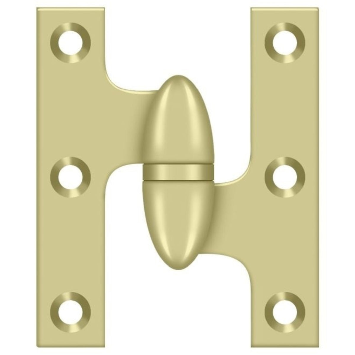 Deltana OK2520U3UNL-R Olive Knuckle Hinge, Unlacquered Bright Brass