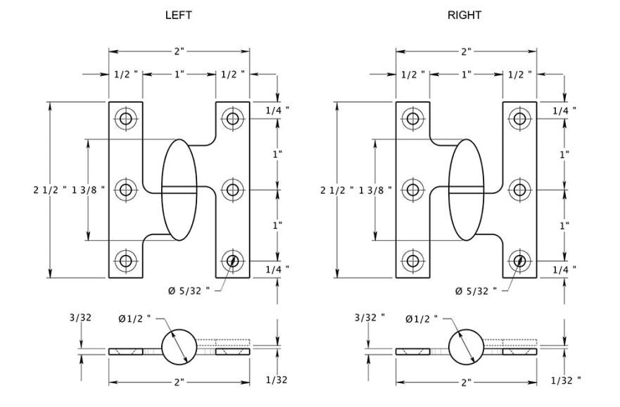 Deltana OK2520U3UNL-R Olive Knuckle Hinge, Unlacquered Bright Brass