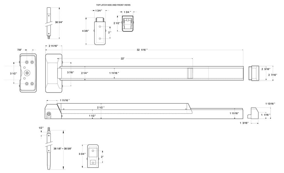 Deltana PDVR36UL-AL Vertical Rod Panic Device, Aluminum, 36"