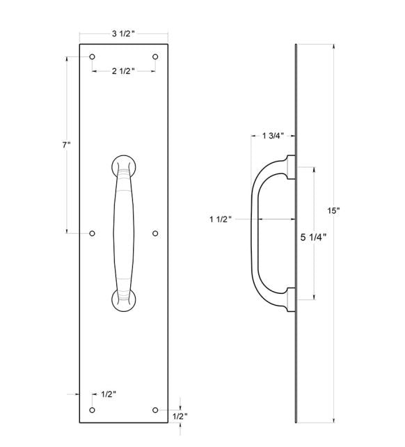 Deltana PPH55CR003 Push Plate With Handle, Lifetime Brass