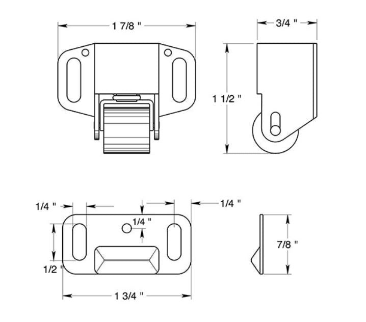 Deltana RCS338U3 Surface Mounted Roller Catch, Bright Brass