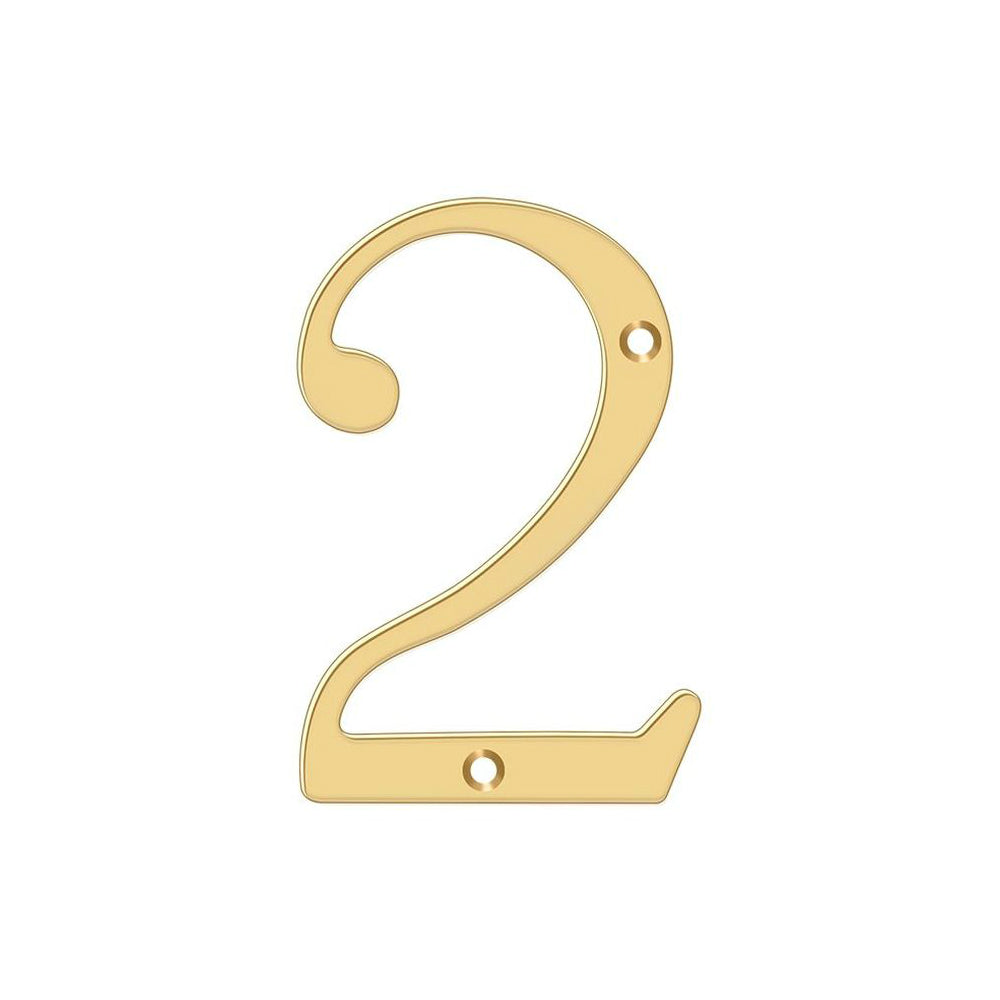 Deltana RN4-2 Residential Number 2, Solid Brass, PVD Polished Brass, 4"