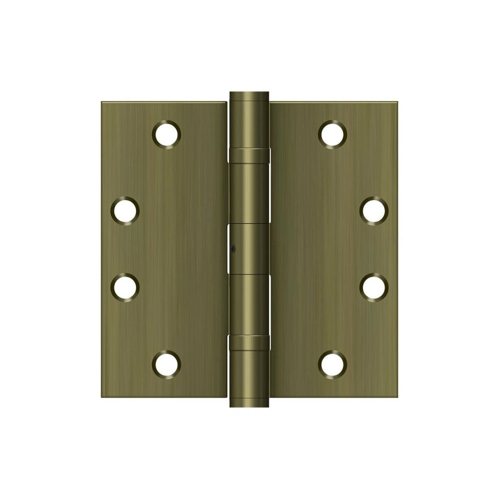 Deltana S45BBNU5 Ball Bearing Square Door Hinge, Antique Brass, 4-1/2" x 4-1/2"