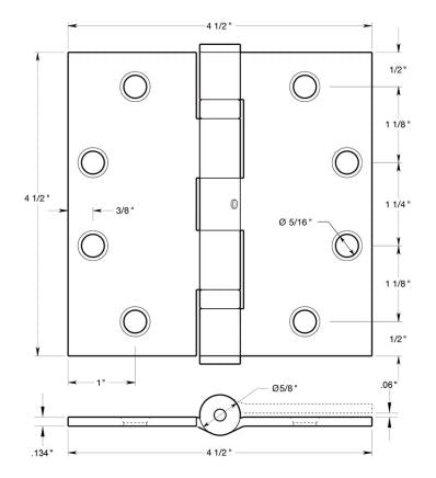 Deltana S45BBU15A Ball Bearing Square Door Hinge, Antique Nickel, 4-1/2" x 4-1/2"