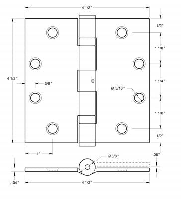 Deltana S45BBU5 Ball Bearing Square Door Hinge, Antique Brass, 4-1/2" x 4-1/2"