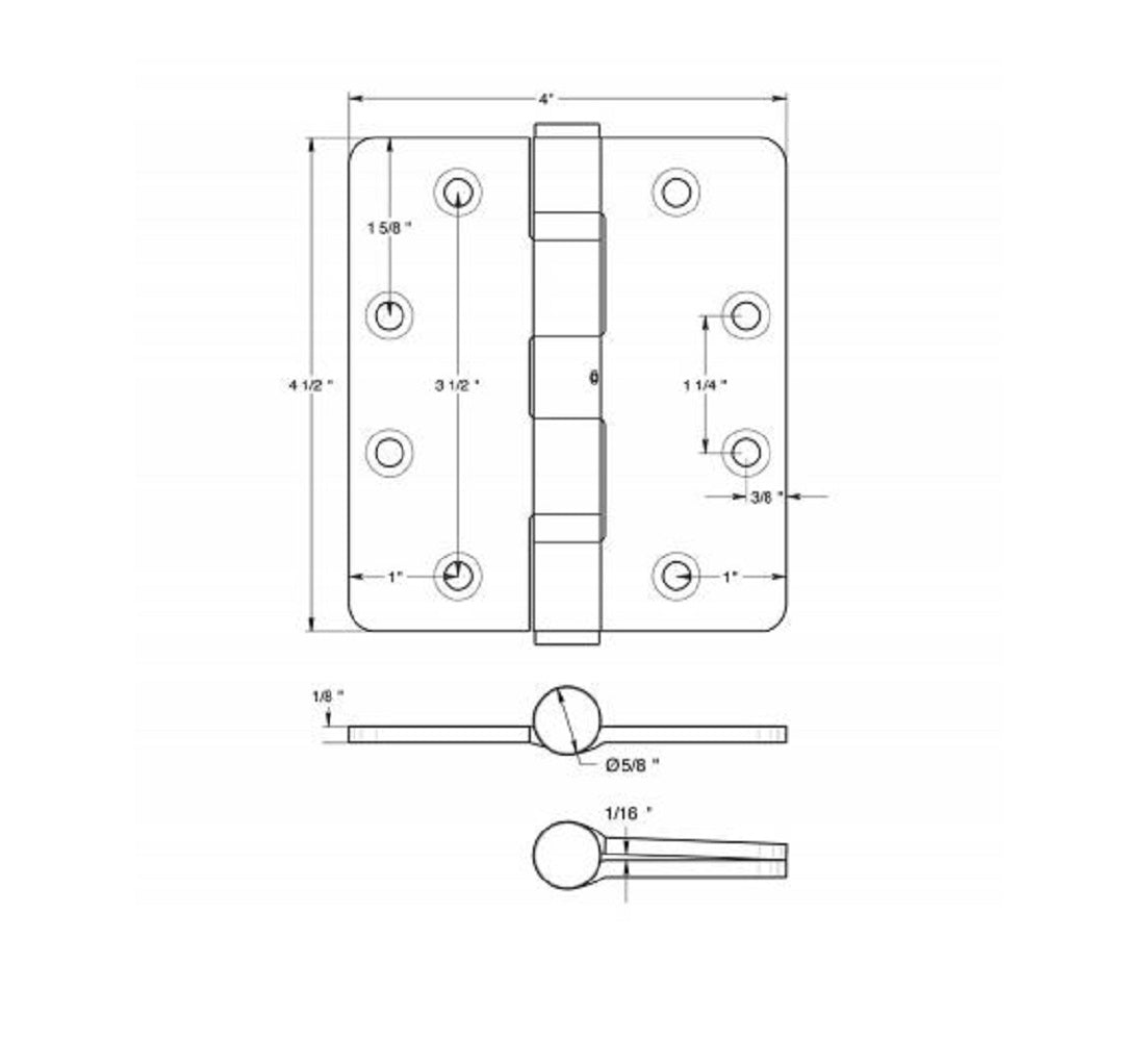 Deltana SS4540R4BNUSPW Full Mortise Door Hinge, White, 4-1/2" x 4"