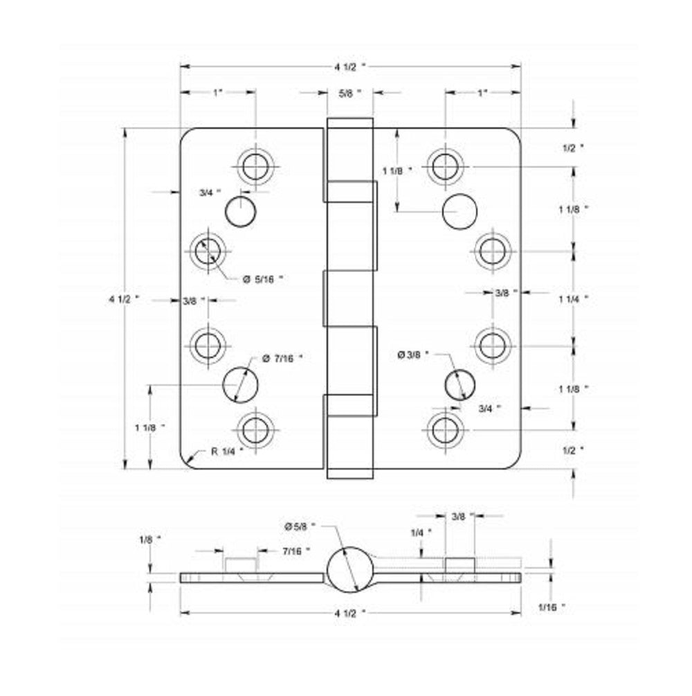 Deltana SS45R4SBU32D Full Mortise Door Hinge, Satin Stainless Steel, 4-1/2" x 4-1/2"