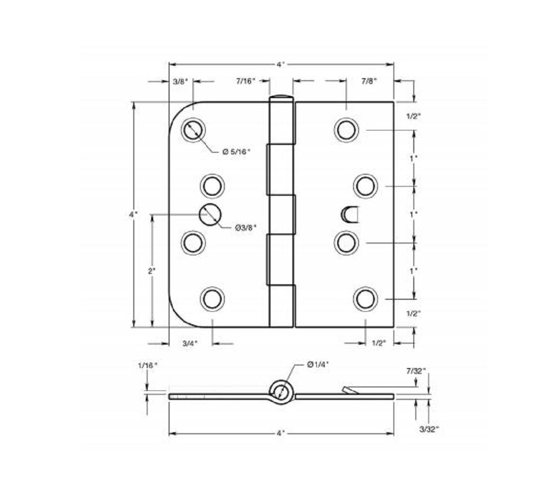 Deltana SS44058TA32D-RH Left Hand Full Mortise Door Hinge, 4" x 5/8"