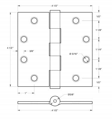 Deltana S45U15A Heavy Duty Square Door Hinge, Antique Nickel, 4-1/2" x 4-1/2"
