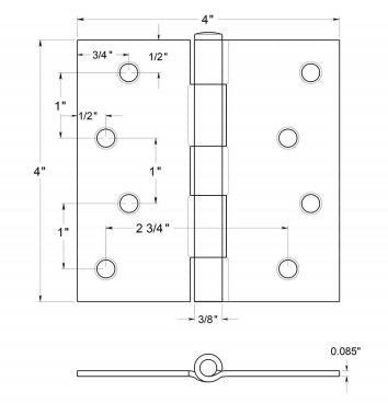 Deltana S44U26D-R Square Door Hinge, Brushed Chrome, 4" x 4"