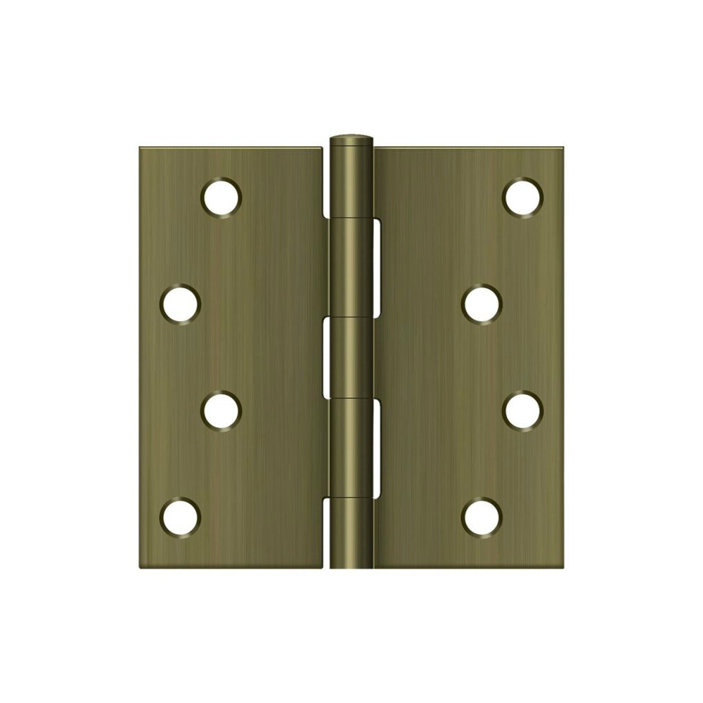 Deltana S44U5-R Square Door Hinge, Antique Brass, 4" x 4"