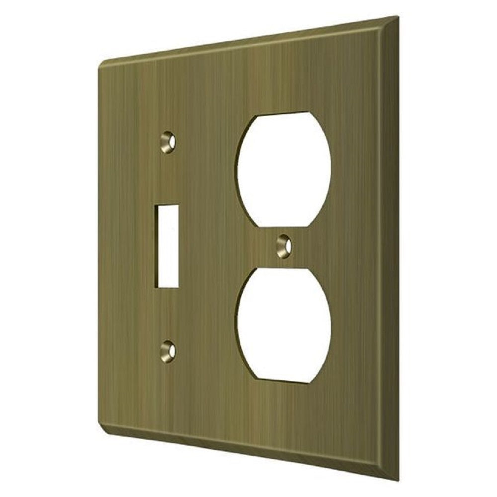 Deltana SWP4762U5 Double Outlet Switch Plate, Antique Brass