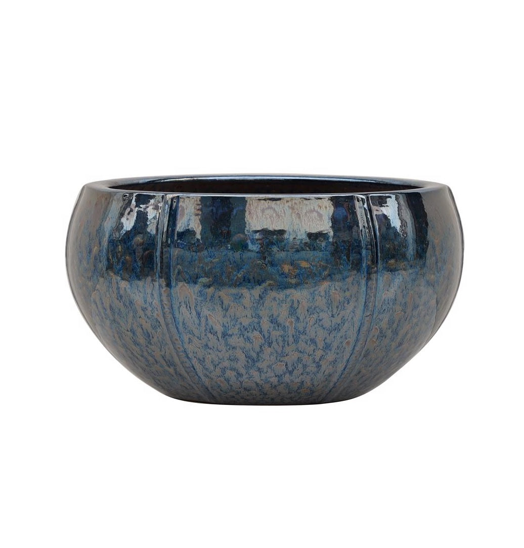 Deroma 32666AB Fiona Low Planter, Ceramic, Blue