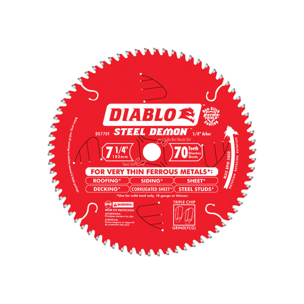Diablo D0770FA Steel Demon Circular Saw Blade, 7-1/4", 70 Teeth