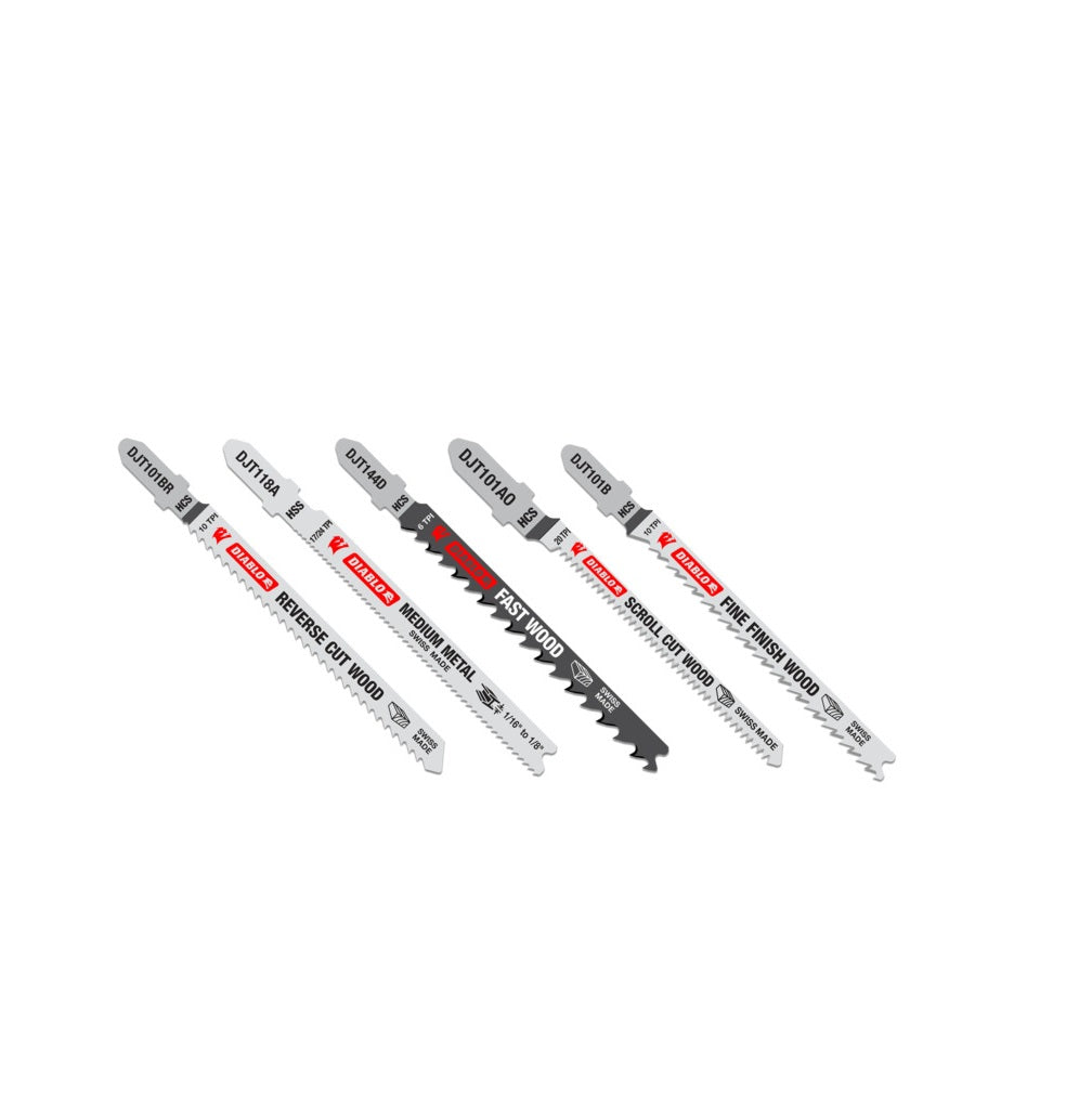 Diablo DJT5S High Carbon Steel / High Speed Steel T-Shank Jig Saw Blade Set for Wood & Metal, 5 Piece