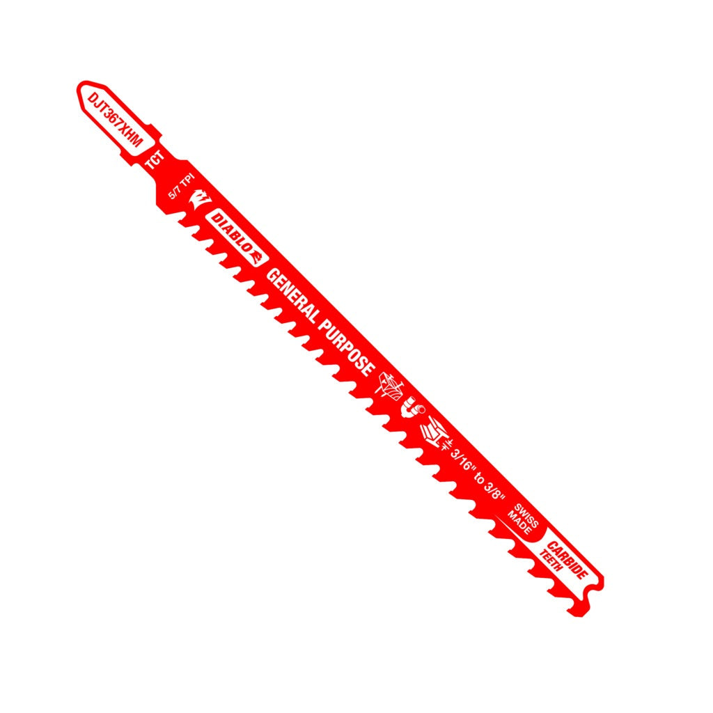 Diablo DJT367XHM Carbide T-Shank Jig Saw Blade for General Purpose Applications, 5-1/4 in, 5/7 TPI