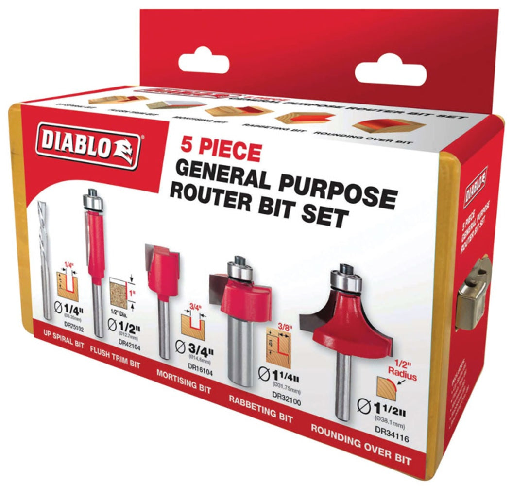 Diablo DR89100 General Purpose Router Bit Set, 1/4", Carbide Tipped