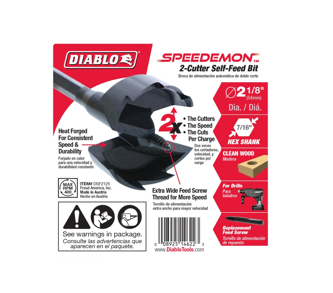 Diablo DSF2125 Dia Self Feed Bit, 2-1/8 in