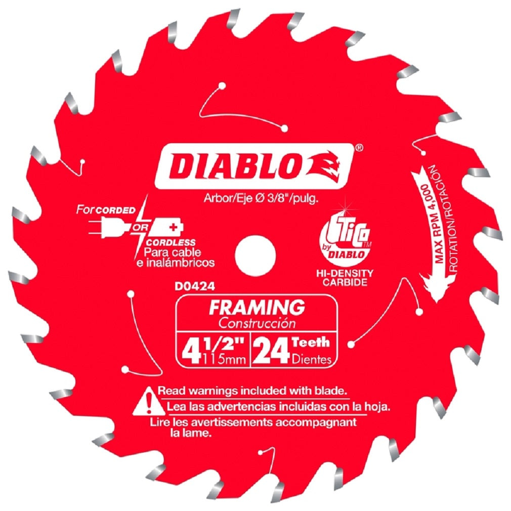 Diablo D0424X Framing Saw Blade, Carbide, 4-1/2 Inch