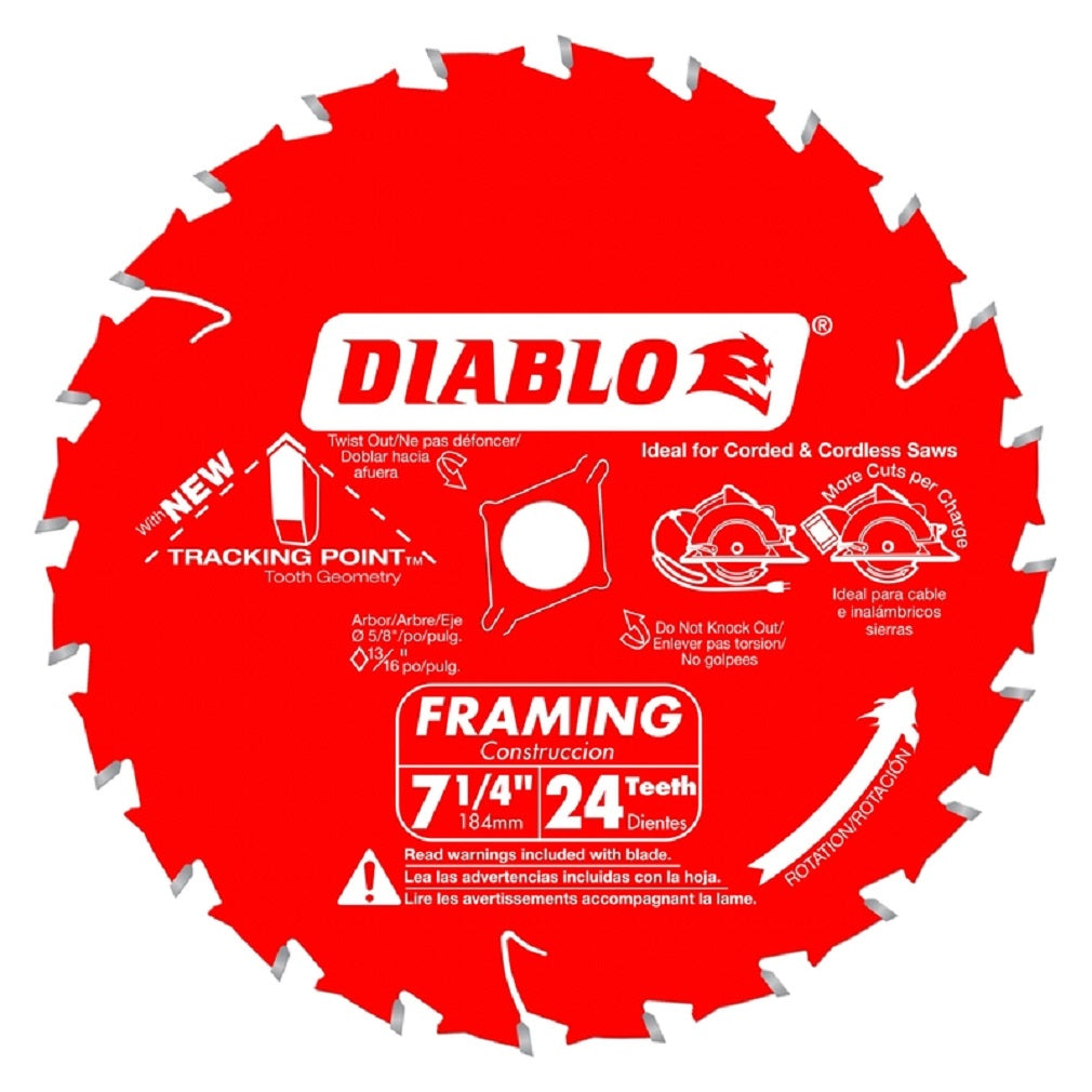 Diablo D0724X3 Tracking Point Framing Saw Blade, 7-1/4 Inch