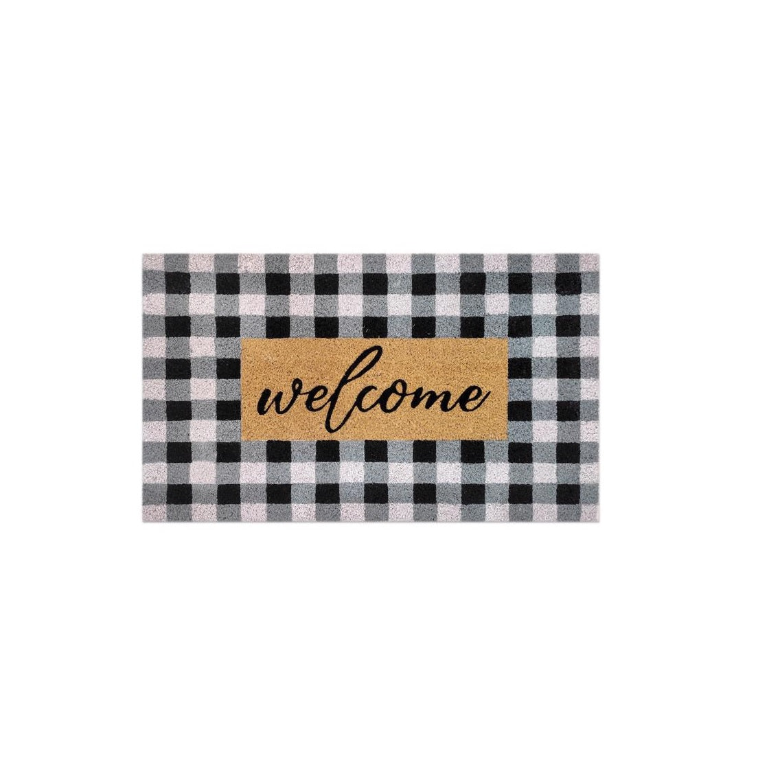 First Concept FC-72026 Checkers Welcome Coir Door Mat, Black/White