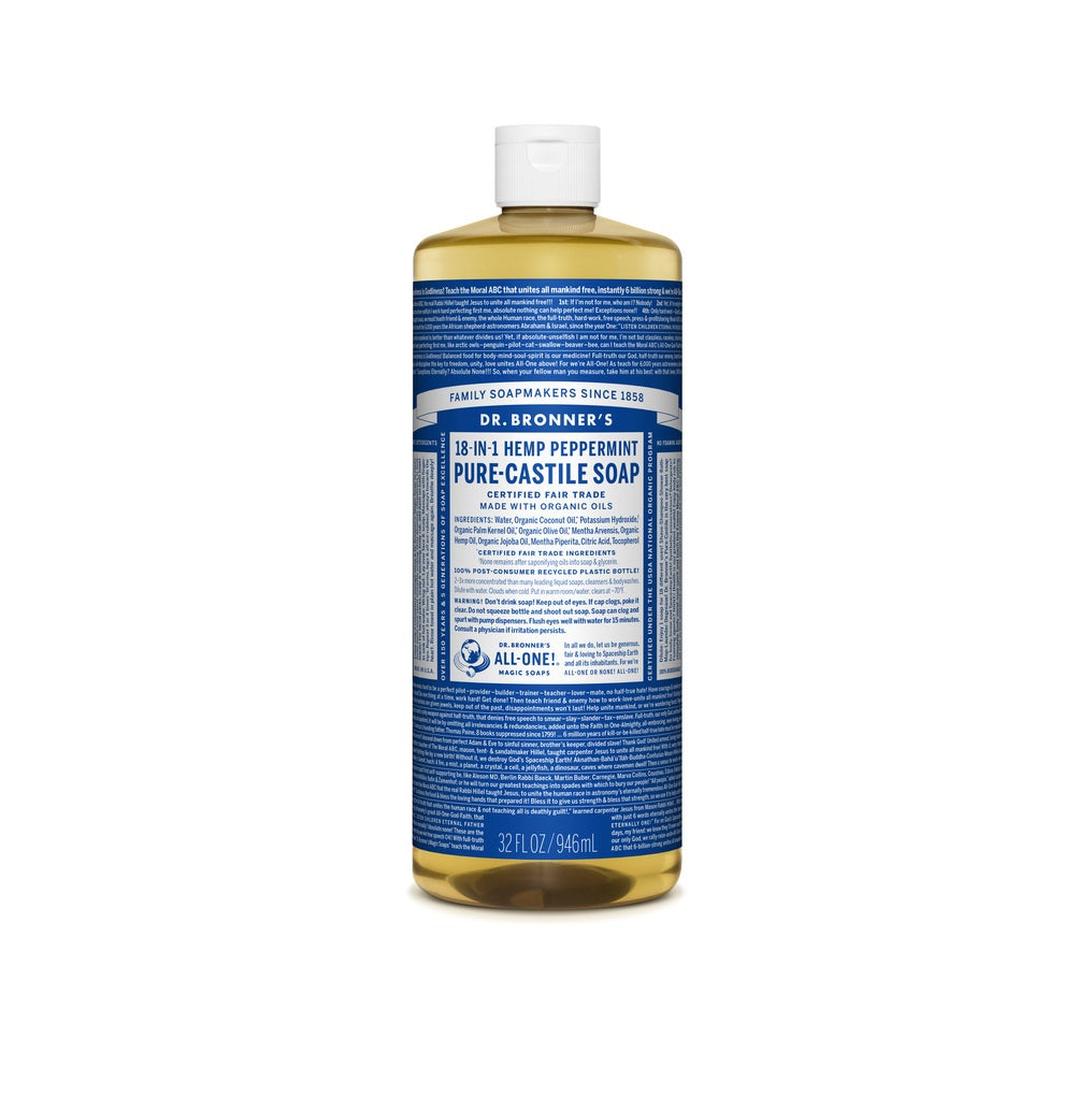 Dr. Bronner's OLPE32 Pure-Castile Liquid Soap, Peppermint, 32 Oz