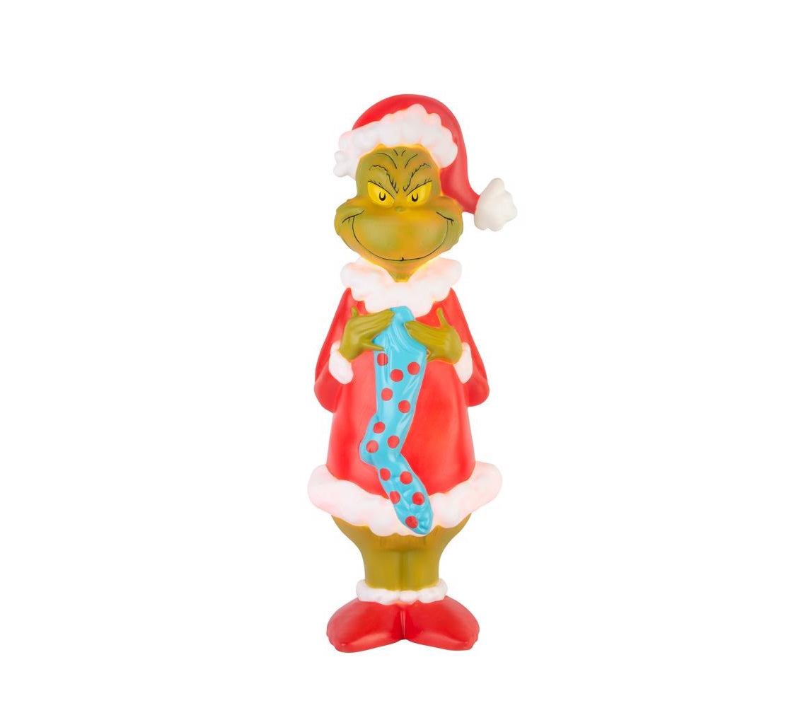 Dr. Seuss 880191 Incandescent Grinch with Stocking Blow Mold, White