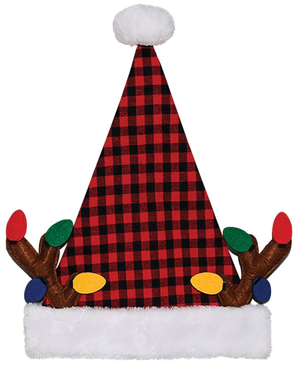 Dyno 0409220-1AC Christmas Antlers Santa Hat, Black/White/Red