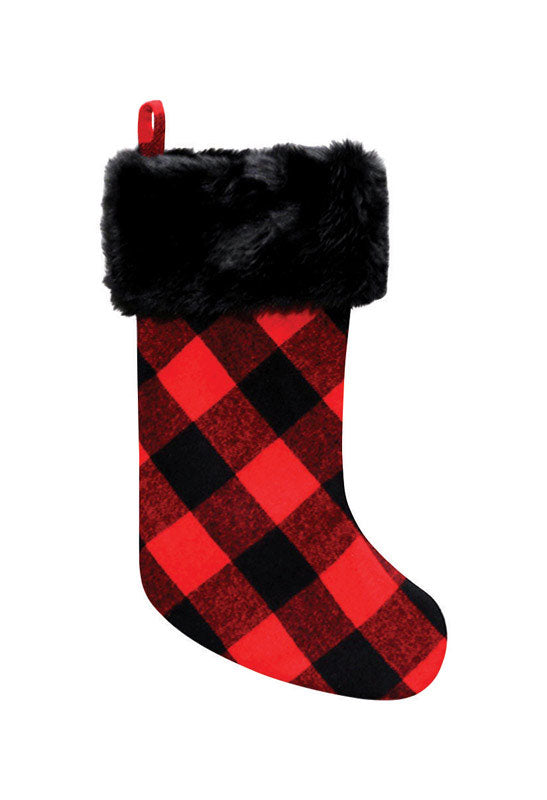 Dyno 1208206-1AC Christmas Plaid With Faux Fur Stocking, Polyester, Red/Black, 20"