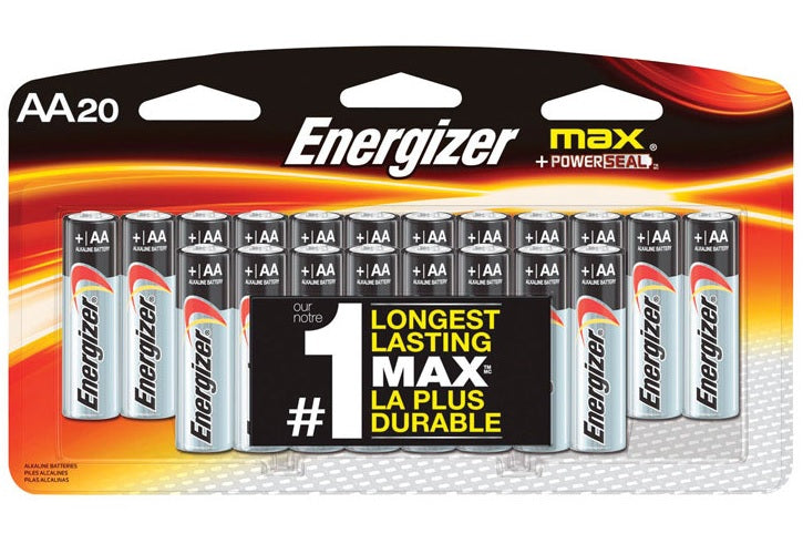 Energizer E91LP-20 Max + Powerseal Alkaline Batteries, AA, 1.5 Volts