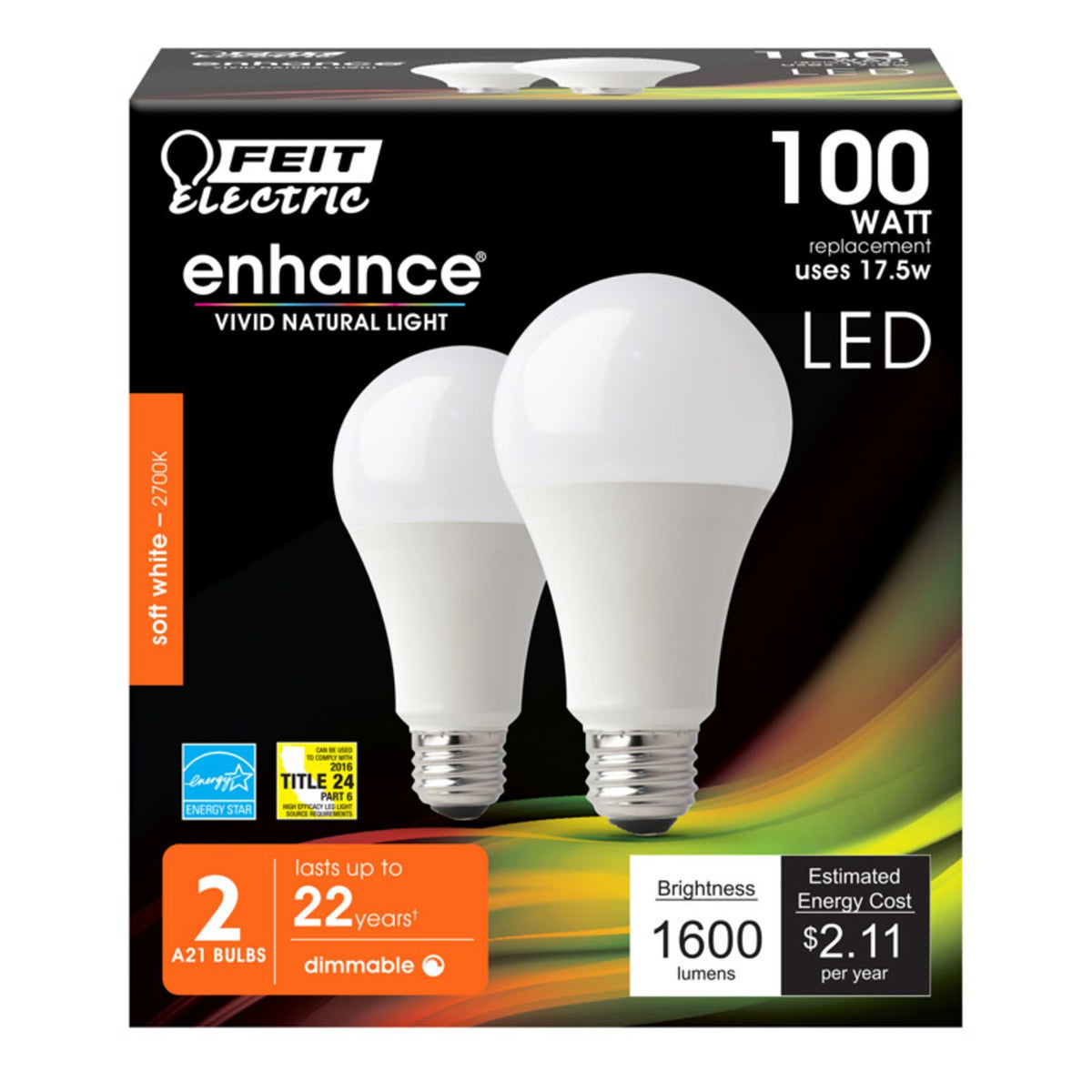FEIT Electric OM100DM/927CA/2 Dimmable LED Light Bulb, 17.5 Watts