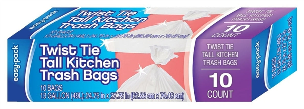 FLP 1319 Easy-Pack Twist Tie Tall Kitchen Trash Bag, 13 Gallon