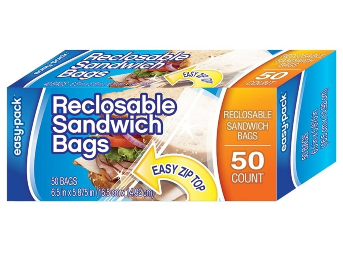 Easy Pack 1301 Reclosable Sandwich Bag, 6-1/2 Inch x 5-7/8 Inch
