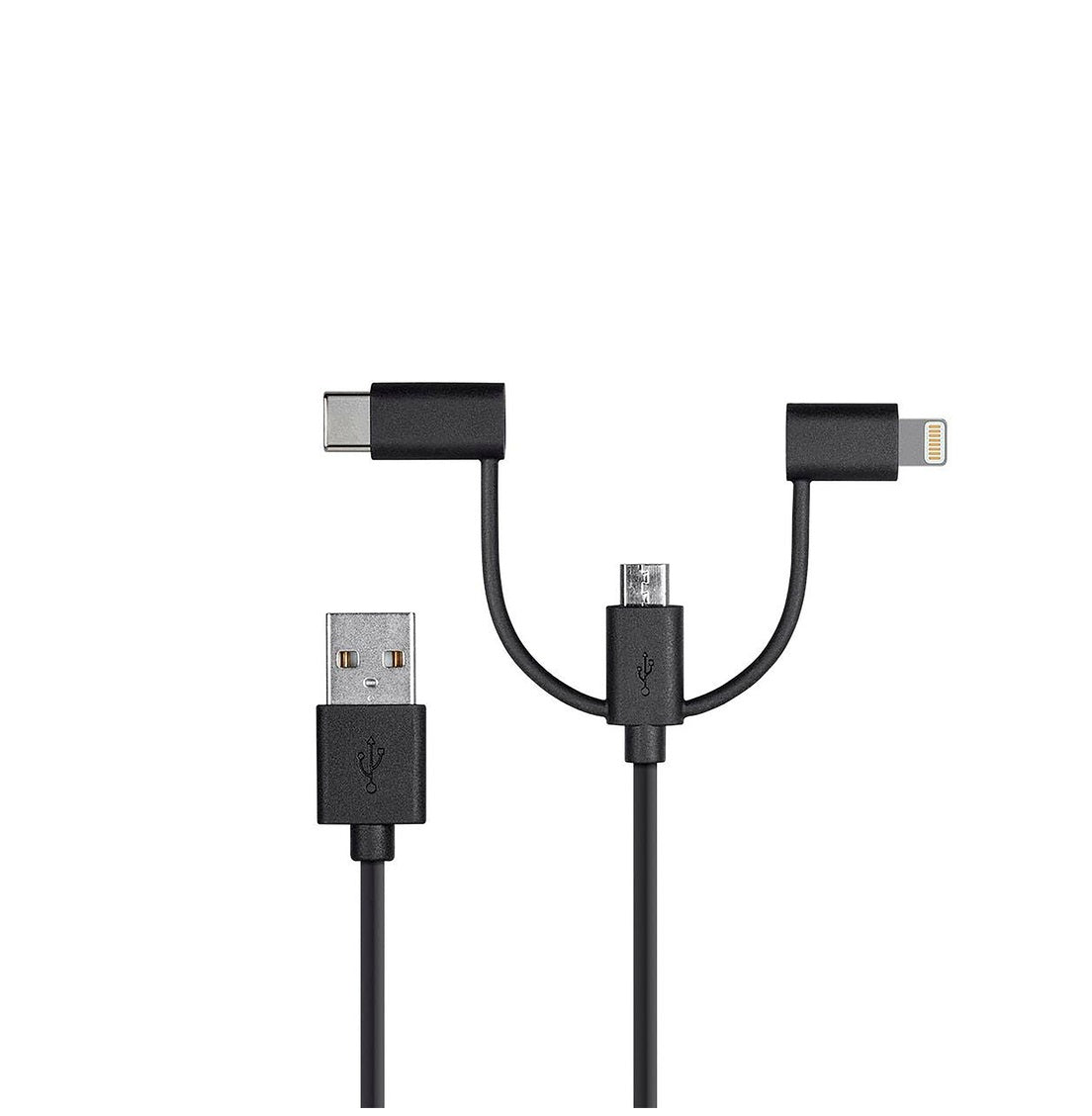 Fabcordz FAB-1016  Lightning Type C and Micro USB Cable, 3' Black