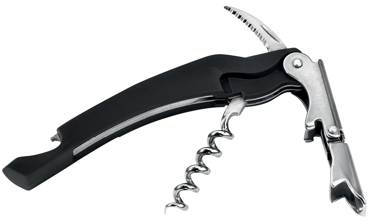 Fante's 27 Cousin Marco's Two Stage Rubber-Touch Waiter Corkscrew, Black/Silver
