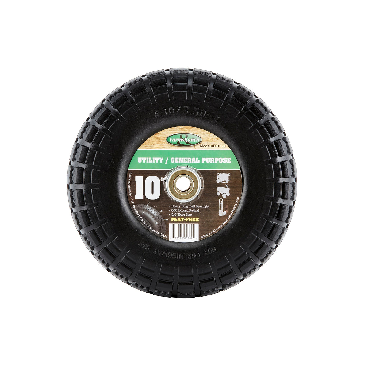 Farm & Ranch FR1030 No-Flat Replacement Tire For Yard Carts, 10 inch