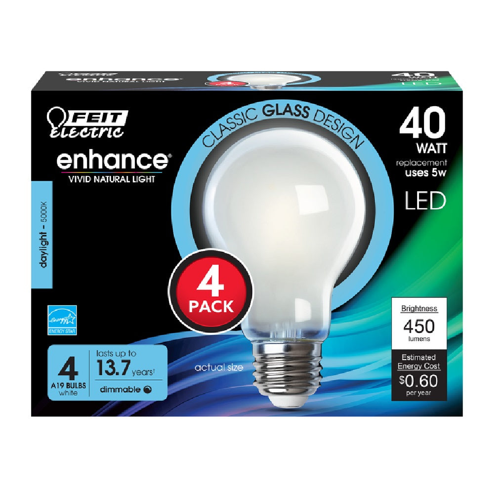 Feit Electric A1940950CAFIL4 Dimmable A19 Filament LED Bulb, 5 W