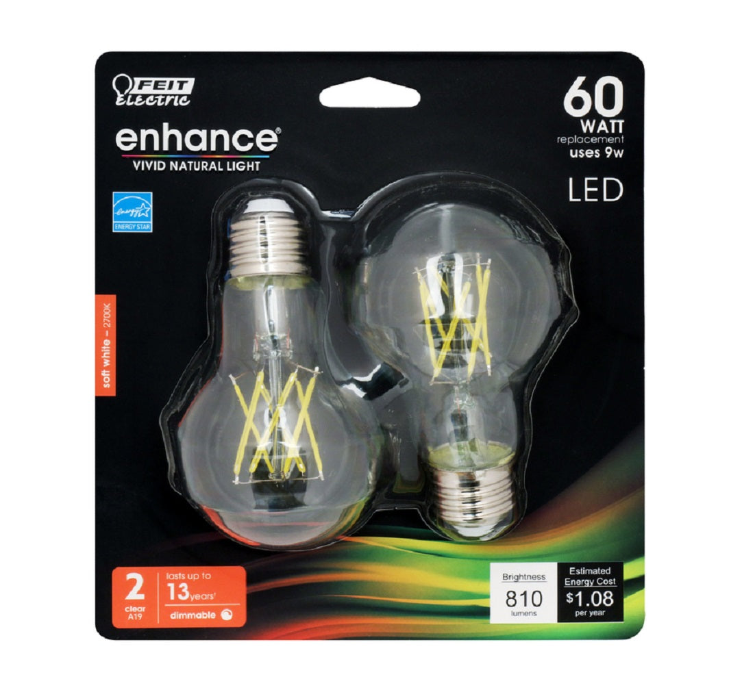 Feit Electric A1960CL927CAFL2 Enchance Dimmable LED Light Bulb, Clear