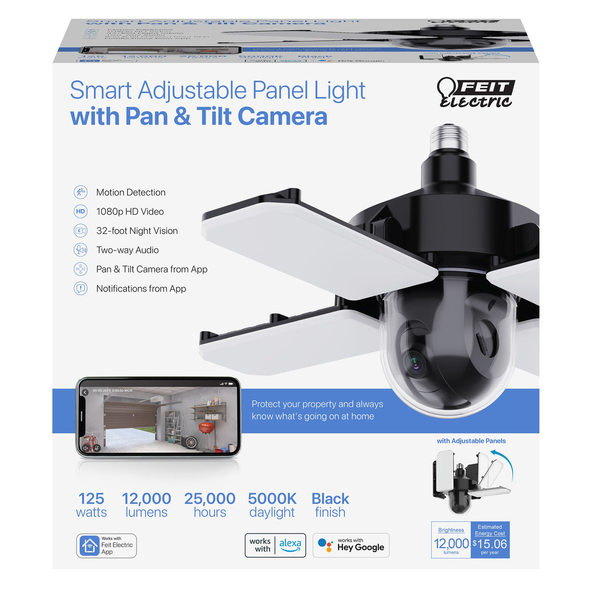 Feit Electric ADJCAMPANWIFILD Smart Adjustable Panel Light With Pan & Tilt Camera, Black